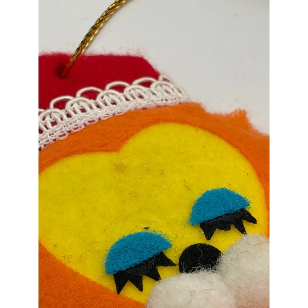 Vintage Felt Christmas Ornaments Lion Mouse White Lace Trim Kitsch Mid Century